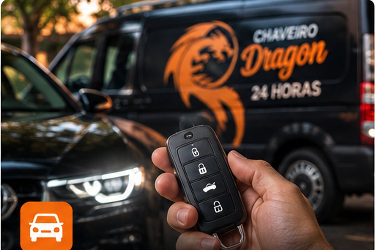 Chave automotiva e veículo em atendimento